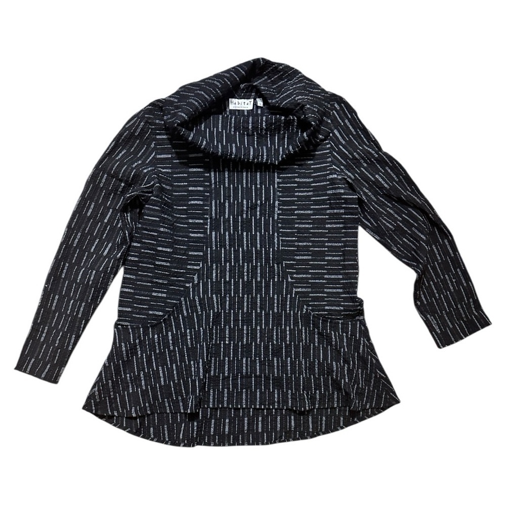 Habitat Black & White Striped Funnel Neck Tunic Lagenlook Structured Top, S
